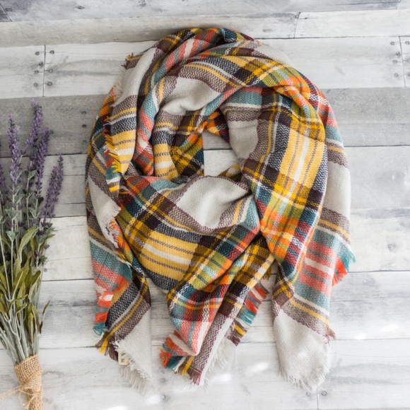 Ooh La Lou Accessories - Chunky Frayed Fringe Plaid Wrap Scarf Shaw